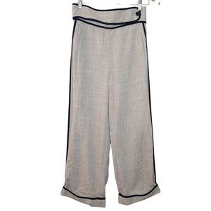 APM Monaco Women Cropped Pants Beige Navy Blue Size 38 Zip Up Lined